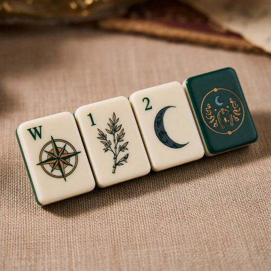 Celestial Mahjong Tiles Set – Nature Moon Forest – close-up tile detail