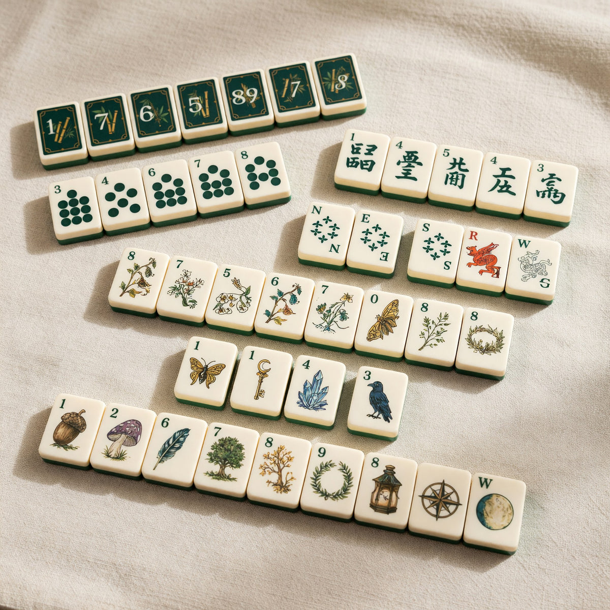 Celestial Mahjong Tiles Set – Nature Moon Forest – full tile set overview