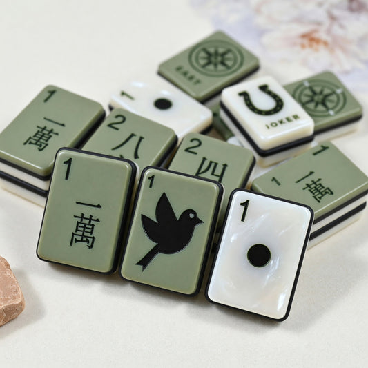Floral Mahjong Tiles Set – Olive Green Botanical Pearl – main product photo