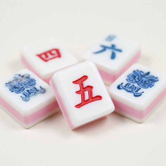 Pink Mahjong Set – Translucent Floral Dragon – main product photo