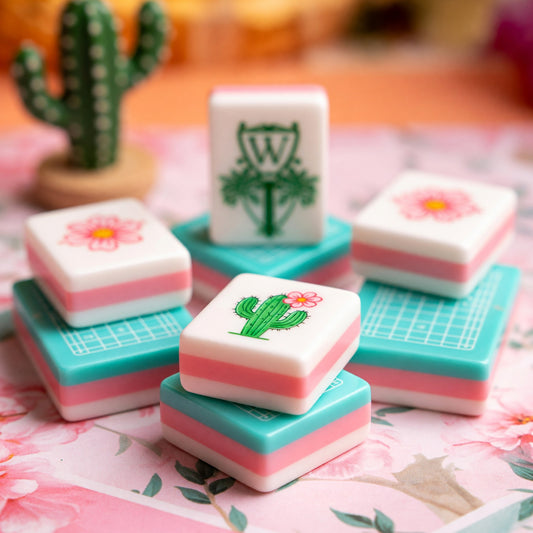 Pink Mahjong Set – Floral Flower Turquoise – main product photo