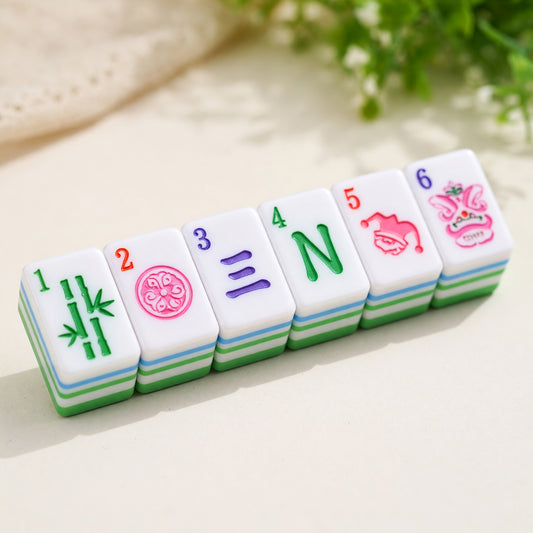 Pink Mahjong Set – Floral Bird Purple Green – main product photo