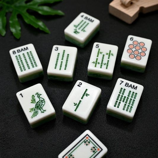 Traditional Mahjong Tiles Set – Marbled Mint Green Botanical Chinese – main product photo