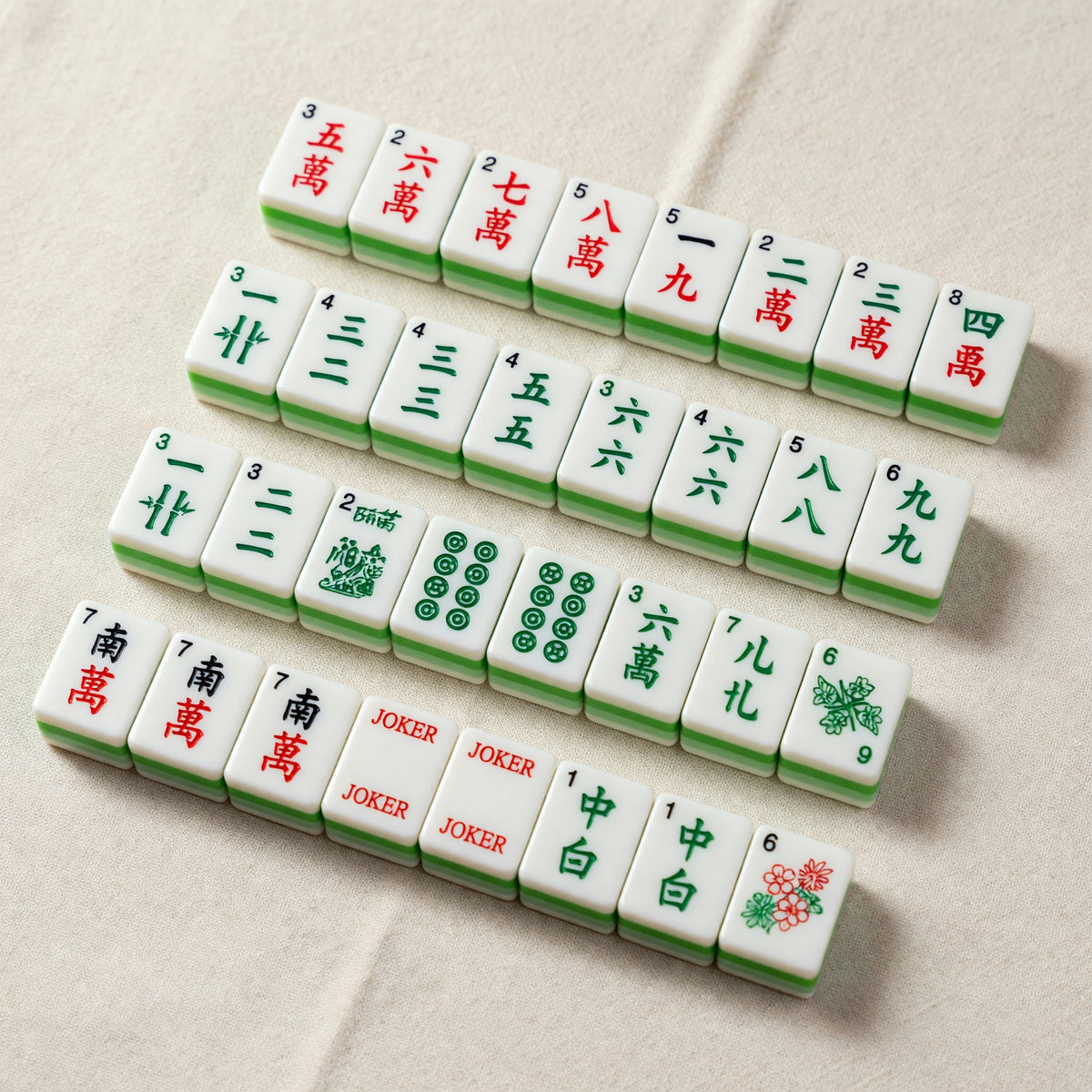 Traditional Mahjong Tiles Set – Jade Green Chinese White Faces – full tile set overview