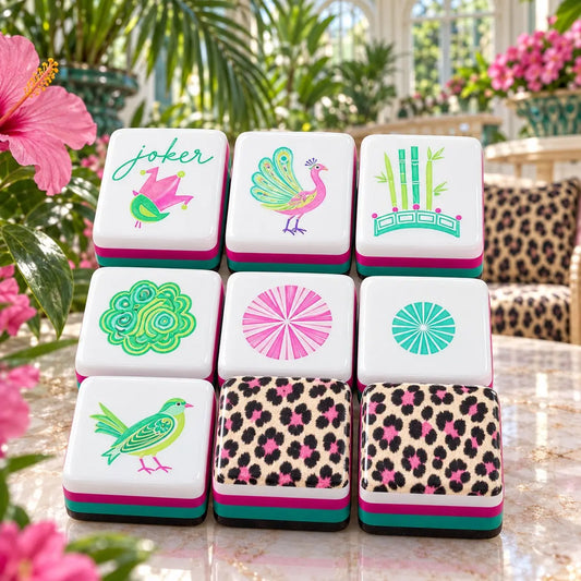 Floral bird American set in pink and teal, one of the mahjong tiles for sale with jokers and flowers