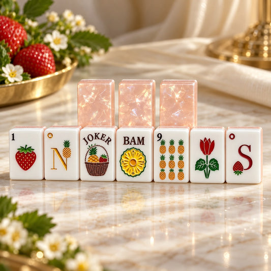 Strawberry and flower pink mahjong tiles, a specialist alternative to browsing mahjong Amazon listings
