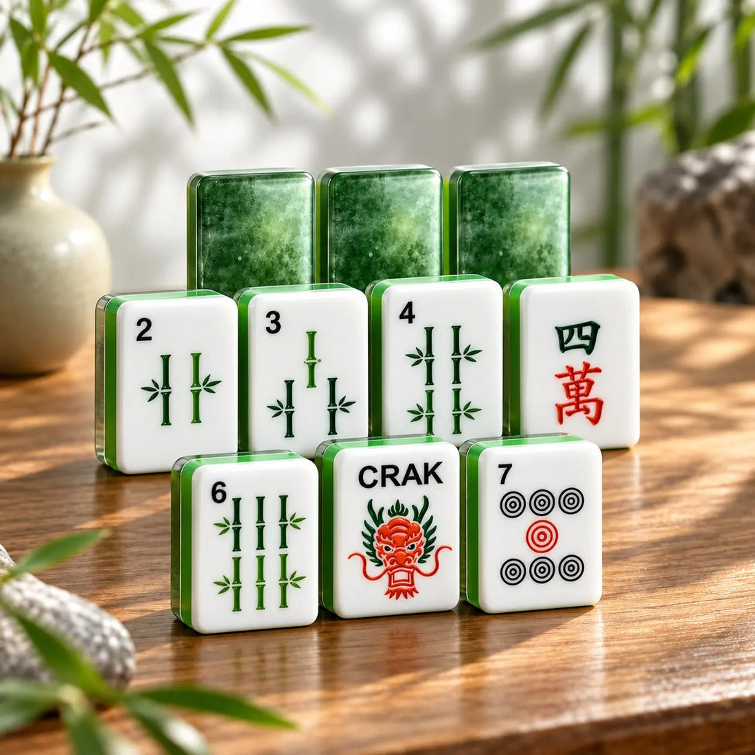 Jade green set with white faces, a high-contrast alternative to big mahjong tiles for easy reading