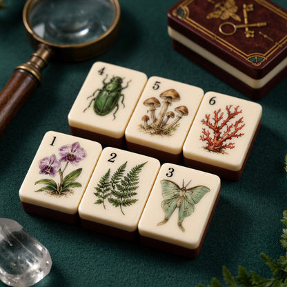 Traditional Mahjong Tiles Set – Vintage-Style Keys Insects Ivory Dark – main product photo