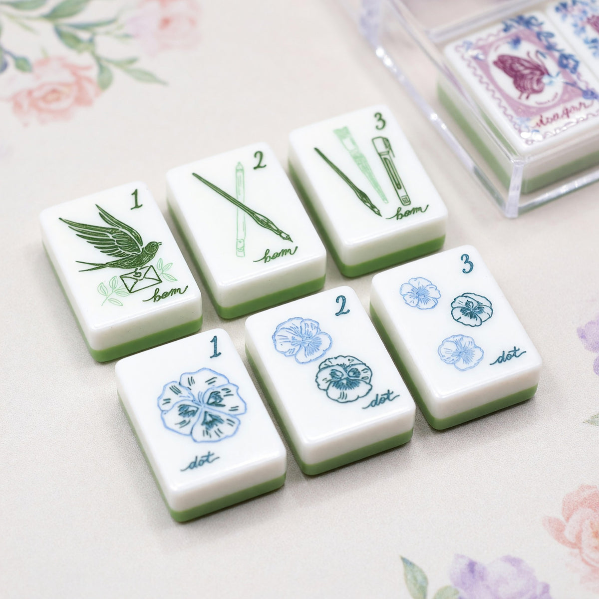 Floral Mahjong Tiles Set – Red Green Letter Envelope – main product photo