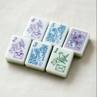 Floral Mahjong Tiles Set – Red Green Letter Envelope – close-up tile detail