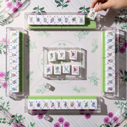 Floral Mahjong Tiles Set – Red Green Letter Envelope – tiles on game table