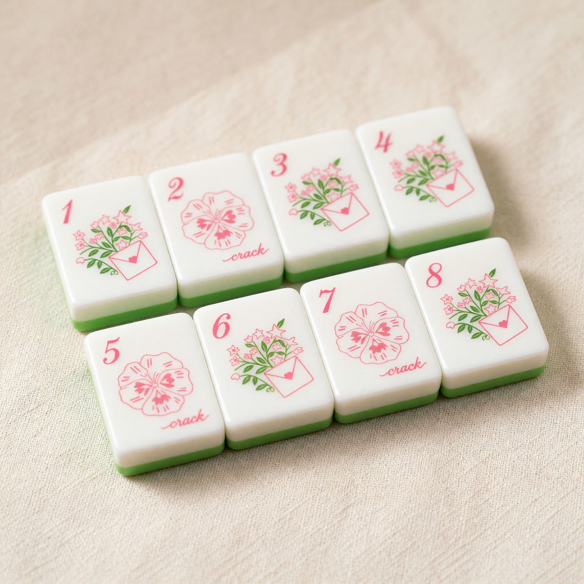 Floral Mahjong Tiles Set – Red Green Letter Envelope – full tile set overview