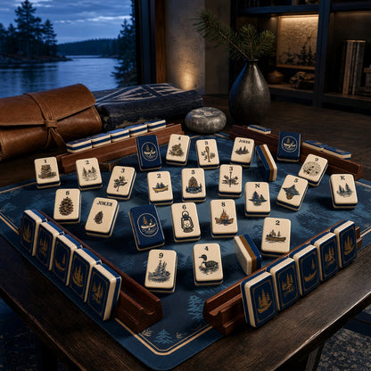 American Mahjong Set – Camping Nature Campfire Jokers Outdoor – tiles on game table