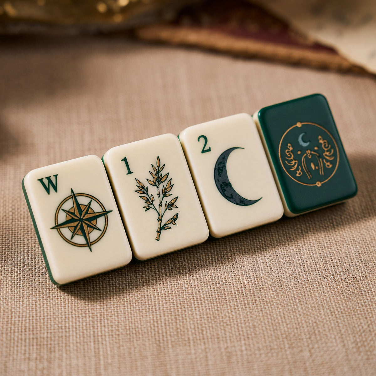 Celestial Mahjong Tiles Set – Nature Moon Forest – close-up tile detail