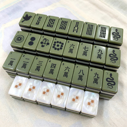 Floral Mahjong Tiles Set – Olive Green Botanical Pearl – full tile set overview