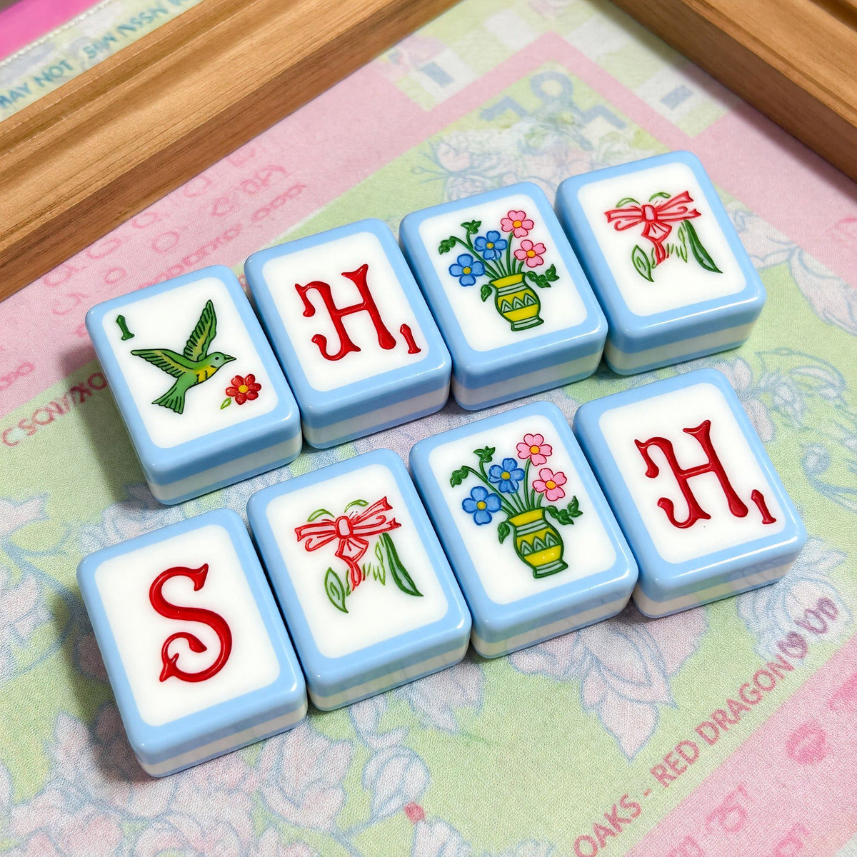 Pink Mahjong Set – Pastel Floral Vase Blue – main product photo
