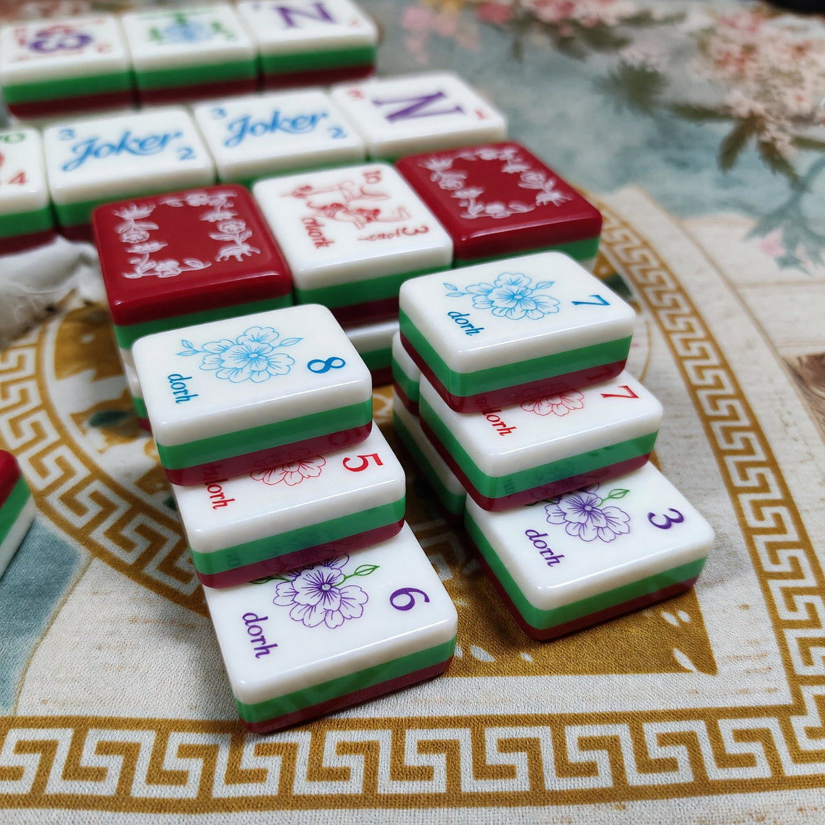 Floral Mahjong Tiles Set – Nature Green Purple – main product photo