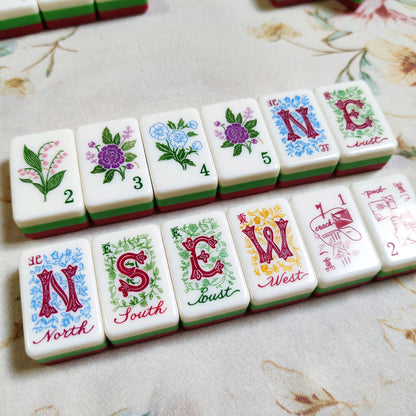 Floral Mahjong Tiles Set – Nature Green Purple – full tile set overview