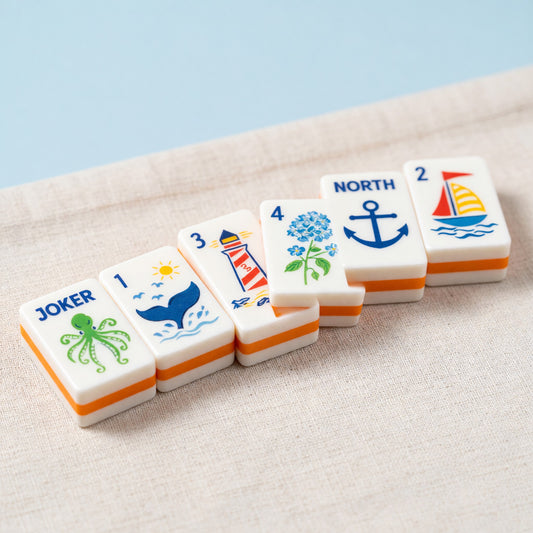 Coastal Mahjong Tiles Set – Nautical Sailboats Whales Lighthouses Anchors – main product photo