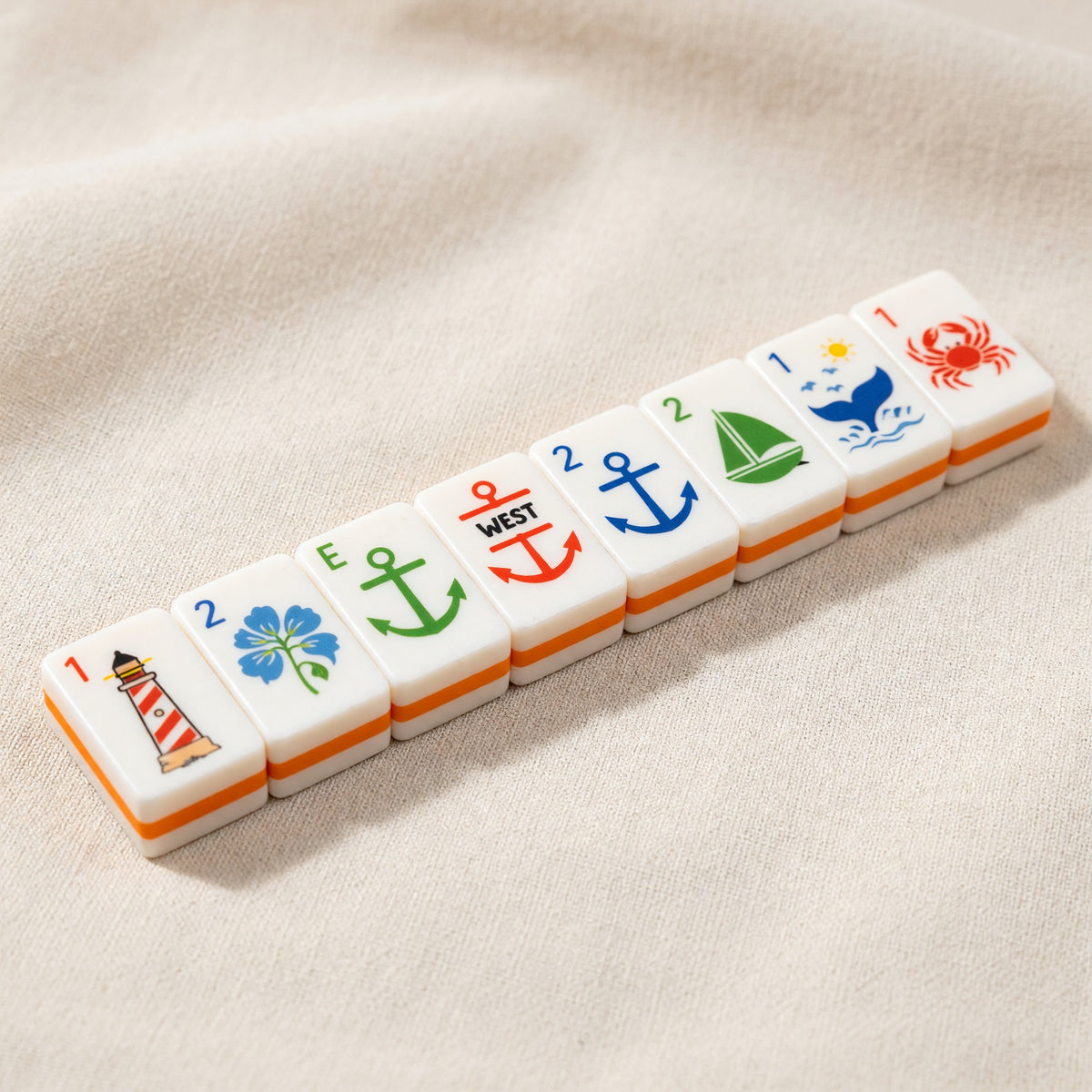 Coastal Mahjong Tiles Set – Nautical Sailboats Whales Lighthouses Anchors – full tile set overview