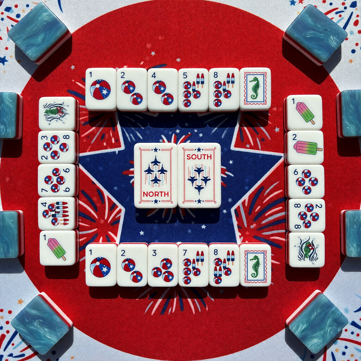 Patriotic Mahjong Tiles Set – Fireworks Stars Flag – main product photo