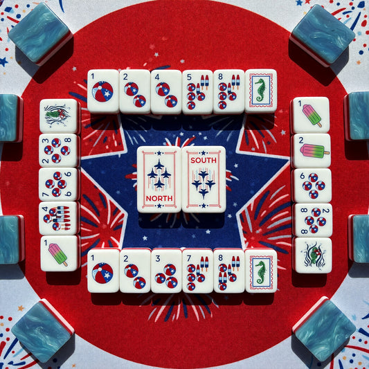 Patriotic Mahjong Tiles Set – Fireworks Stars Flag – main product photo