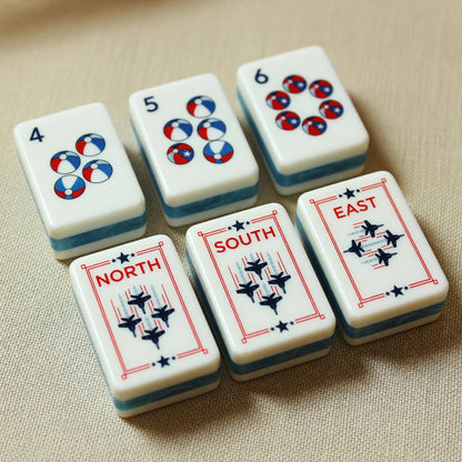 Patriotic Mahjong Tiles Set – Fireworks Stars Flag – close-up tile detail