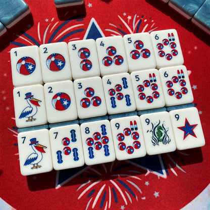 Patriotic Mahjong Tiles Set – Fireworks Stars Flag – full tile set overview