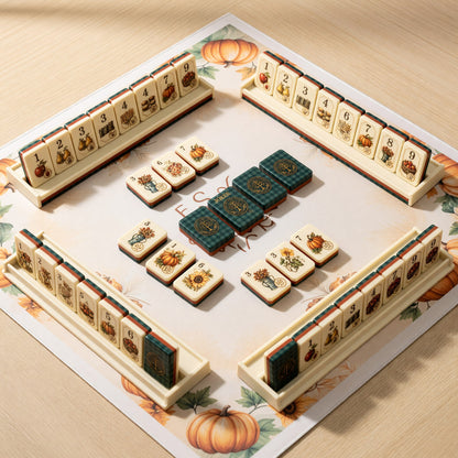 Fall Mahjong Tiles Set – Autumn Harvest Pumpkin Sunflower – tiles on game table