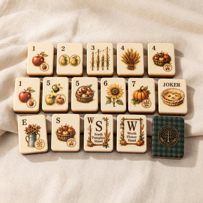 Fall Mahjong Tiles Set – Autumn Harvest Pumpkin Sunflower – full tile set overview