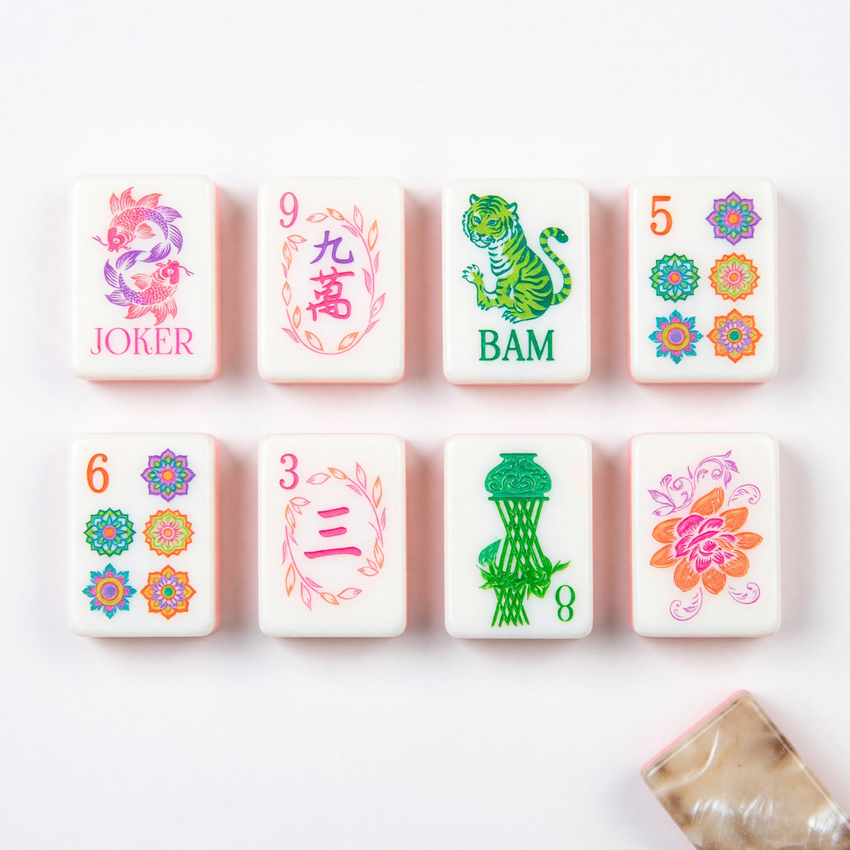 Pink Mahjong Set – Botanical Floral Gradient Green – main product photo