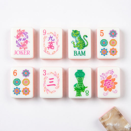 Pink Mahjong Set – Botanical Floral Gradient Green – main product photo