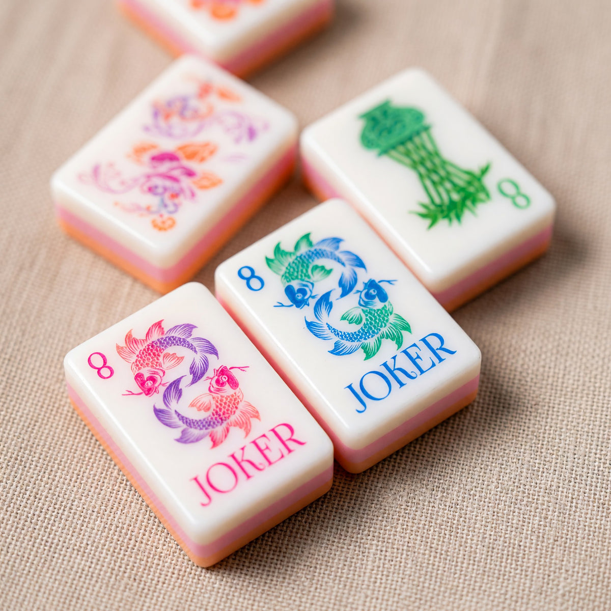 Pink Mahjong Set – Botanical Floral Gradient Green – close-up tile detail