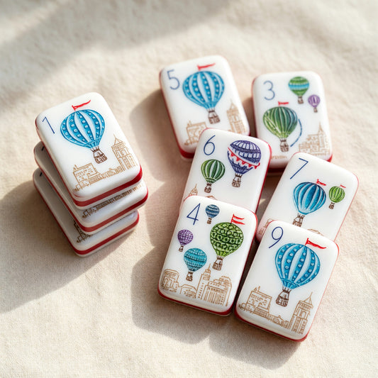 American Mahjong Set – Hot Air Balloon Cityscape – main product photo