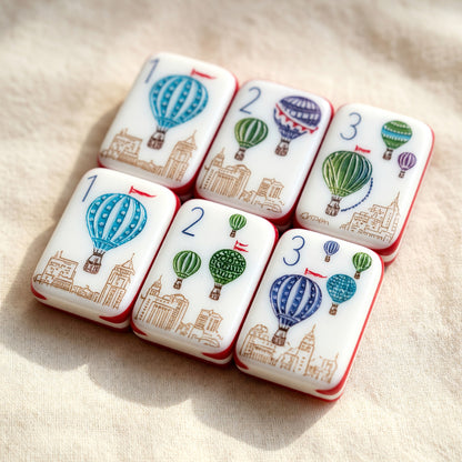 American Mahjong Set – Hot Air Balloon Cityscape – close-up tile detail