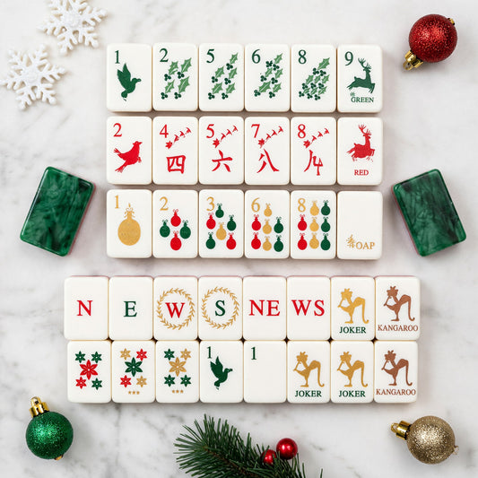 Christmas Mahjong Tiles Set – Reindeer Snowflakes Poinsettia Tree – main product photo