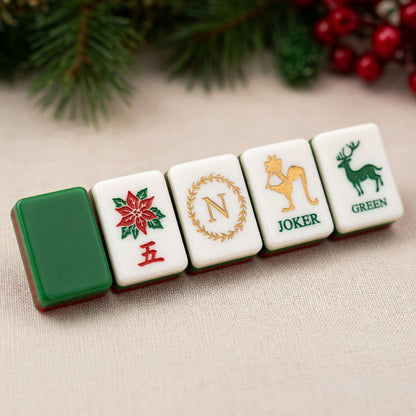 Christmas Mahjong Tiles Set – Reindeer Snowflakes Poinsettia Tree – close-up tile detail