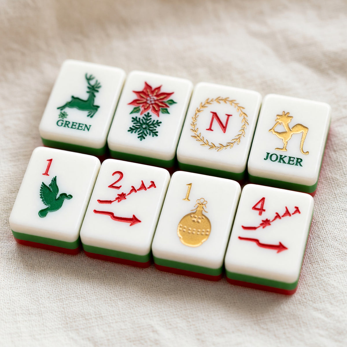 Christmas Mahjong Tiles Set – Reindeer Snowflakes Poinsettia Tree – full tile set overview