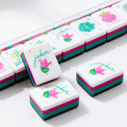 Pink Mahjong Set – Floral Bird Teal Green – main product photo