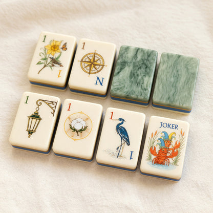Coastal Mahjong Tiles Set – Botanicals Heron Crab Floral – full tile set overview