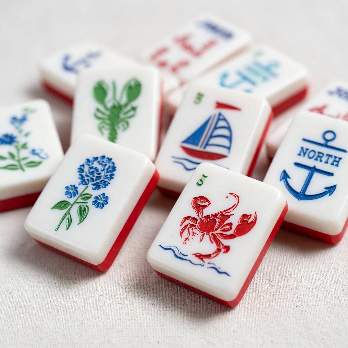 Coastal Mahjong Tiles Set – Nautical Ocean Sailboat Anchor – close-up tile detail