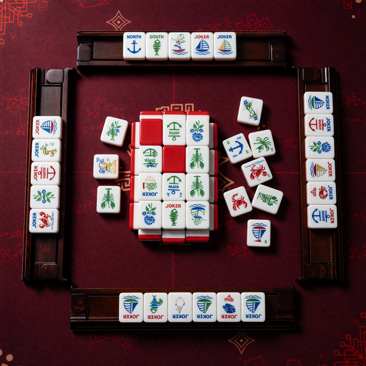 Coastal Mahjong Tiles Set – Nautical Ocean Sailboat Anchor – tiles on game table