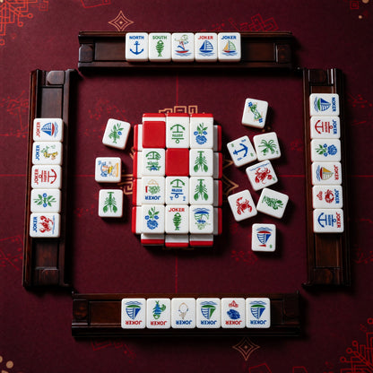 Coastal Mahjong Tiles Set – Nautical Ocean Sailboat Anchor – tiles on game table