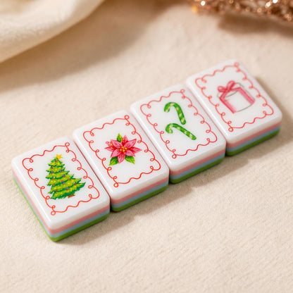 Christmas Mahjong Tiles Set – Lime Green Holiday – close-up tile detail