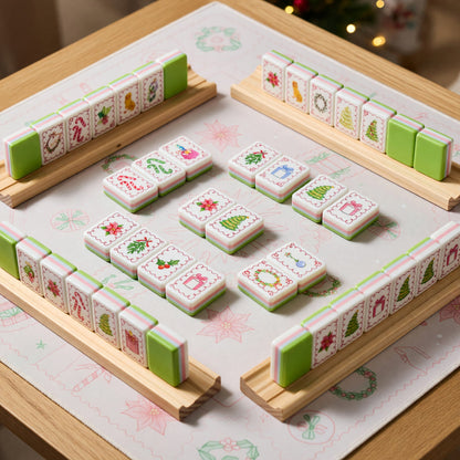 Christmas Mahjong Tiles Set – Lime Green Holiday – tiles on game table