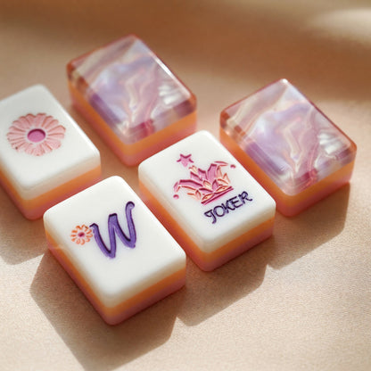 Pink Mahjong Set – Marbled Floral Tree – close-up tile detail