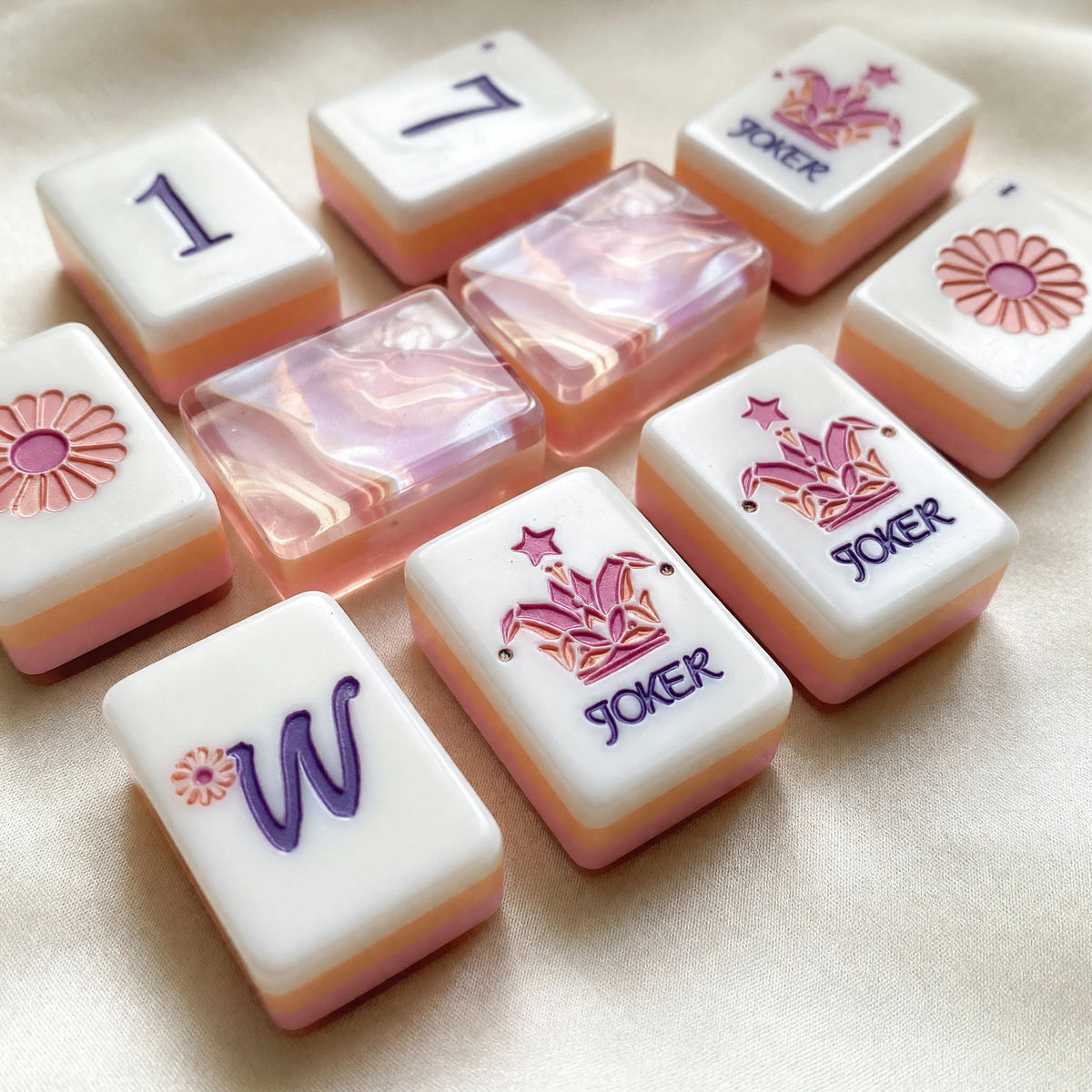 Pink Mahjong Set – Marbled Floral Tree – full tile set overview