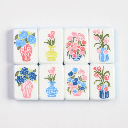 Floral Mahjong Tiles Set – Sky Blue Nature Flower – main product photo