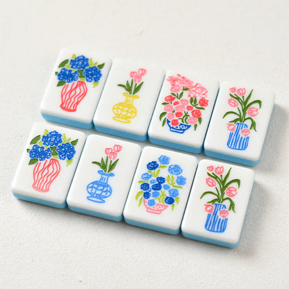 Floral Mahjong Tiles Set – Sky Blue Nature Flower – full tile set overview