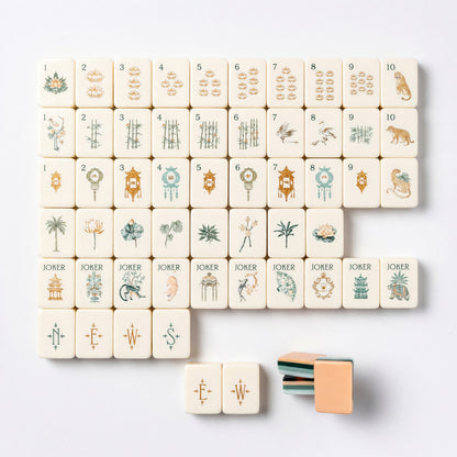 Traditional Mahjong Tiles Set – Peach Green Botanical Floral Pagoda – main product photo